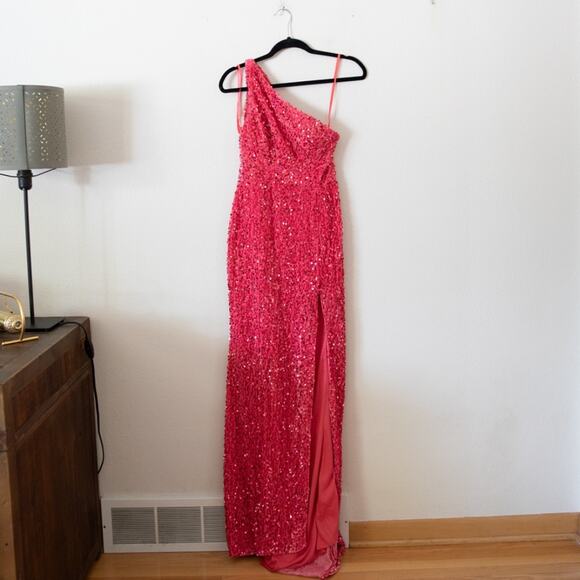 Yelure Long Velvet Sequin One Shoulder Fitted Prom Dress - Picture 2 of 8